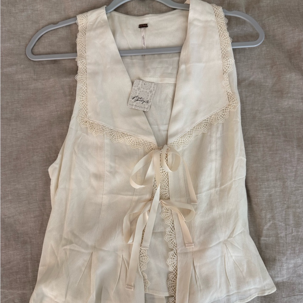 Free People Cream Lace-Trimmed Blouse